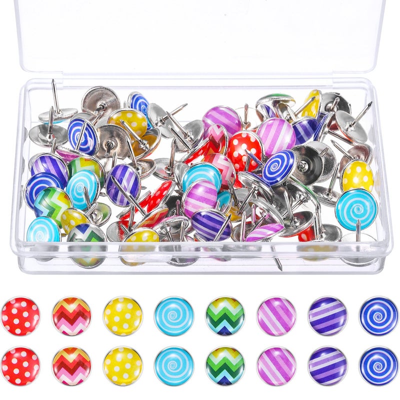 TecUnite 80 Pieces Decorative Fashion Push Pins Creative Thumbtacks for Wall Maps, Photos, Bulletin Board or Cork Boards, 8 Different Patterns (Colorful) - Image 1